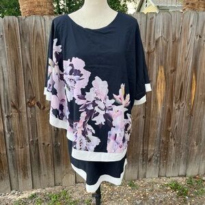 Size XXL Floral Black and Pink Tiered Flowy Multi-Layered Women's Blouse